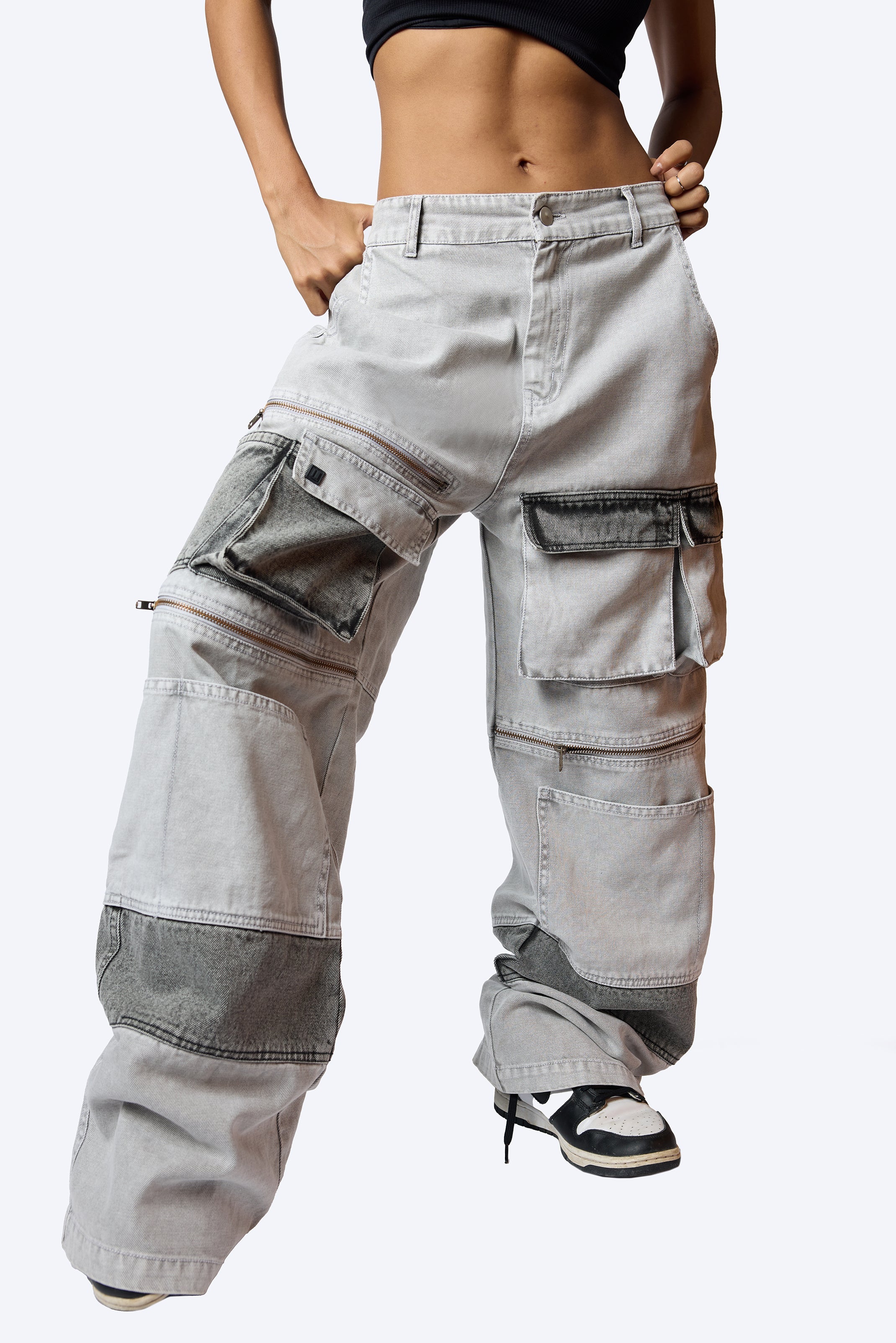 Enzyme Wash Utility Denim with multi-pocket design